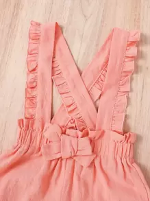 Baby Girl Butterfly Sleeve Tee & Ruffle Trim Bow Front Overall Shorts - Multicolor - View 3