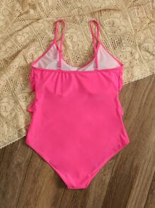 SHEIN Swim Curve Summer Beach Plus Tiered Ruffle Hem One Piece Swimsuit - Hot Pink - View 2