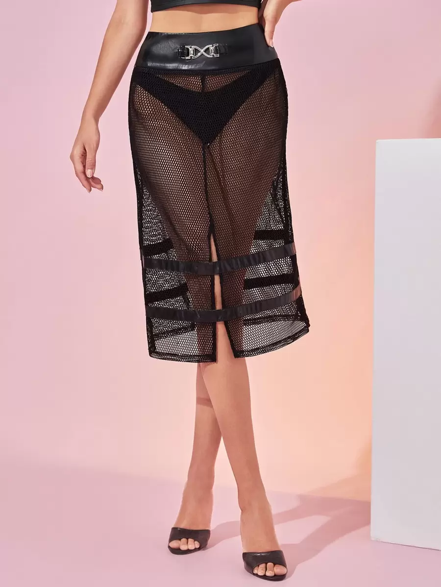 NM3 透視網紗半身裙不帶內褲 - 黑色 - 查看 1