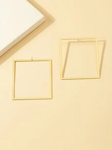 Square Stud Earrings - Yellow Gold - View 2