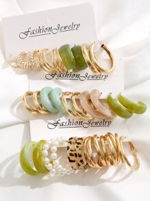 15顆隨機配對的人造珍珠裝飾耳環 - 彩色 - 查看 3