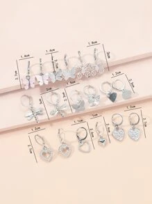 9pairs Heart & Butterfly Drop Earrings 9 Pairs Heart Butterfly Earrings Set - Multicolor - View 3