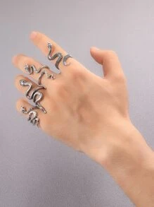 4入組男士蛇設計開口戒指銀不銹鋼時尚受歡迎首飾類禮品派對 - 銀色 - 查看 1