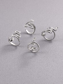 4入組男士蛇設計開口戒指銀不銹鋼時尚受歡迎首飾類禮品派對 - 銀色 - 查看 2