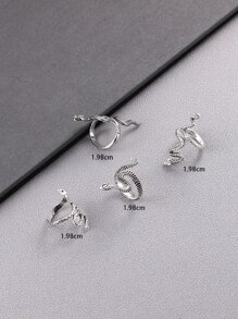 4入組男士蛇設計開口戒指銀不銹鋼時尚受歡迎首飾類禮品派對 - 銀色 - 查看 3