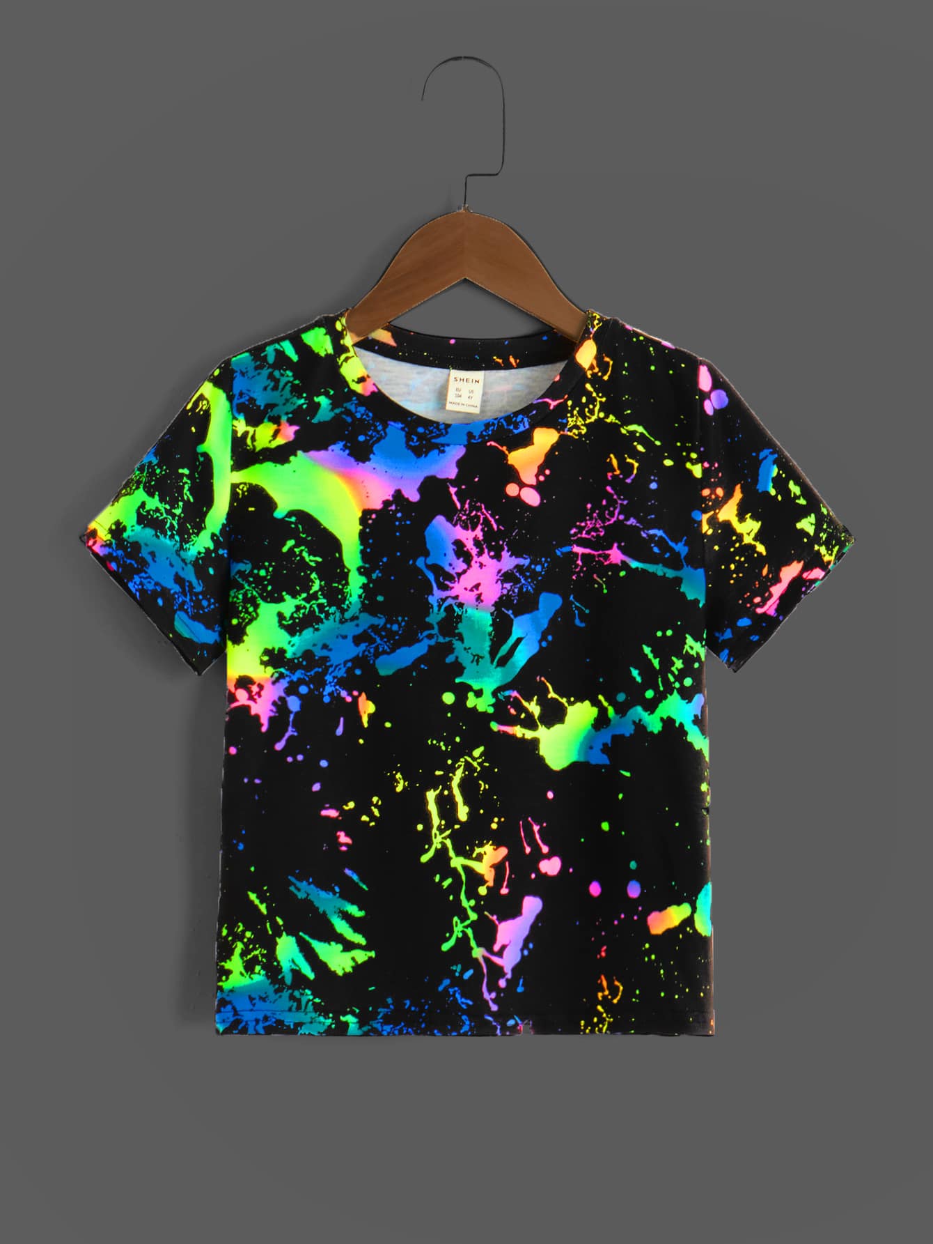 SHEIN Young Boys' Reflective Splatter Short Sleeve Round Neck T-Shirt, Fashionable & Suitable For Summer Casual Wear - Multicolor - View 1