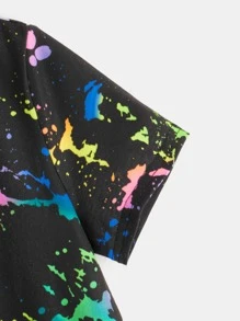 SHEIN Young Boys' Reflective Splatter Short Sleeve Round Neck T-Shirt, Fashionable & Suitable For Summer Casual Wear - Multicolor - View 3