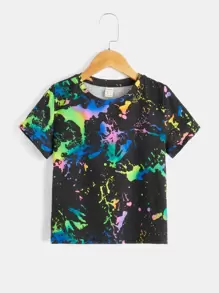 SHEIN Young Boys' Reflective Splatter Short Sleeve Round Neck T-Shirt, Fashionable & Suitable For Summer Casual Wear - Multicolor - View 4