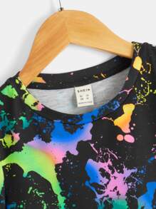 SHEIN Young Boys' Reflective Splatter Short Sleeve Round Neck T-Shirt, Fashionable & Suitable For Summer Casual Wear - Multicolor - View 5