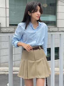 DAZY Solid Pleated Skirt Without Belt Fall - Khaki - View 3