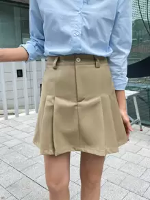 DAZY Solid Pleated Skirt Without Belt Fall - Khaki - View 5