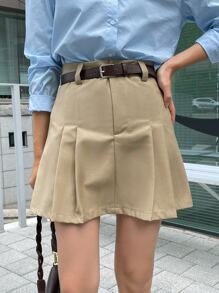DAZY Solid Pleated Skirt Without Belt Fall - Khaki - View 8