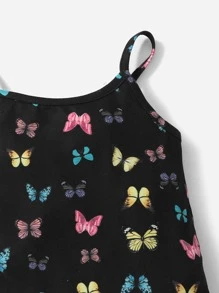 SHEIN Baby Girl Butterfly Print Cami Romper - Black - View 4