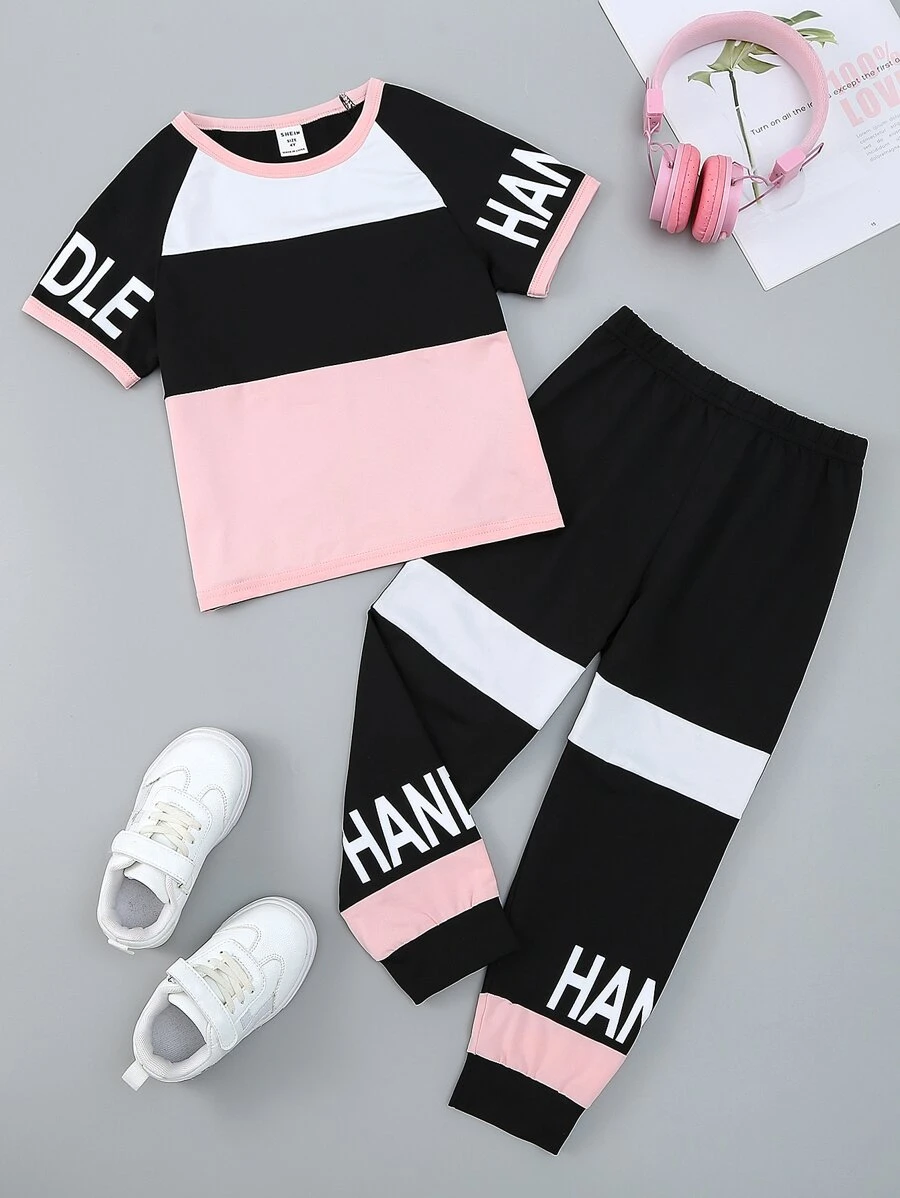 Toddler Girls Letter Graphic Colorblock Tee & Sweatpants