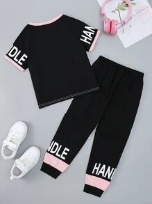Toddler Girls Letter Graphic Colorblock Tee & Sweatpants