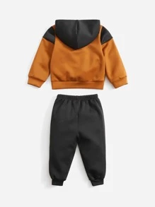 SHEIN Baby Boy Letter Graphic Colourblock Hooded Sweatshirt & Joggers - Multicolor - View 2