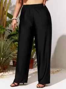 SHEIN Swim Curve Plus Solid Elastic Waist Bikini Bottom - Black - View 1