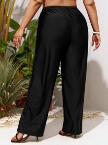 SHEIN Swim Curve Plus Solid Elastic Waist Bikini Bottom - Black - View 2