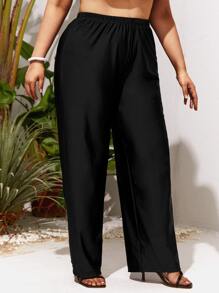 SHEIN Swim Curve Plus Solid Elastic Waist Bikini Bottom - Black - View 4