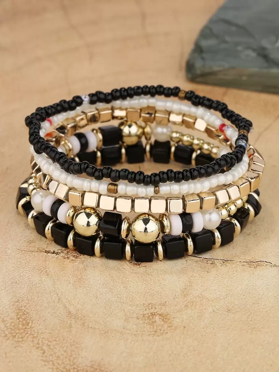 Set de 5 pulseras de recuerdo de viaje con cuentas multicolor de estilo bohemio - Multicolor - Ver 1
