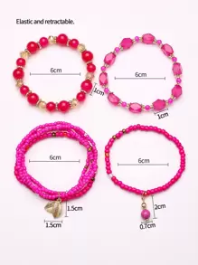 4 piezas Pulsera con cuenta con diseño de hoja - Rosa Fucsia - Ver 4