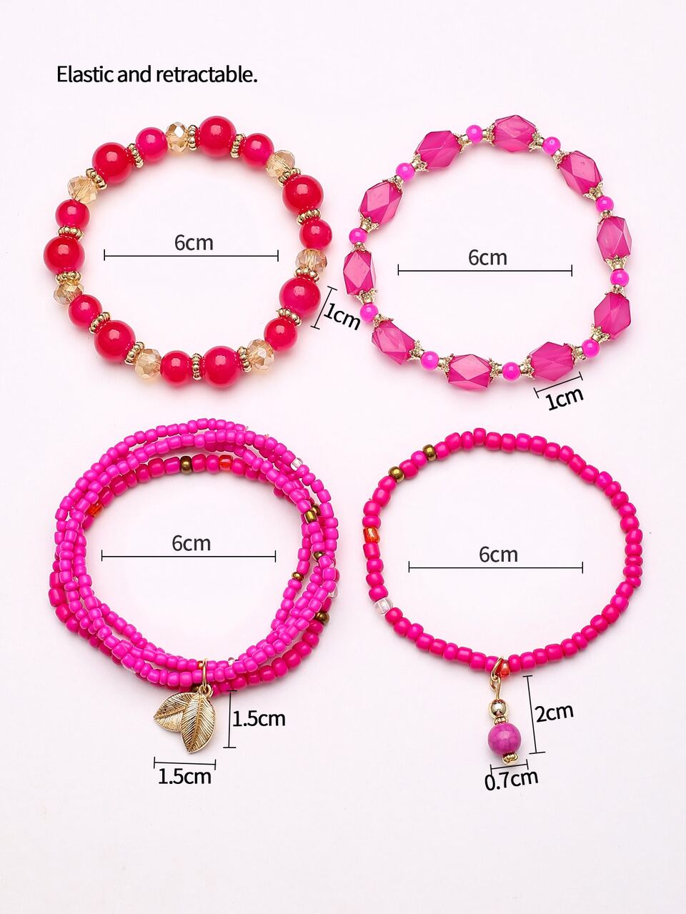 4pcs Leaf Charm Beaded Bracelet