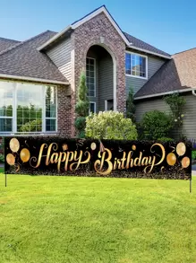 1pc 40*240cm Extended Version Black Gold Balloon Pattern Gesign Birthday Polyester Banner With "Happy Birthday", Background Cloth Perfect Decoration Birthday Party, Boy And Girl's Birthday Coming-Of-Age Ceremony Baby Shower Family Holiday Party Room Wall Decoration, Outdoor Fence Decoration - Multicolor - View 2