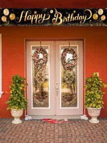 1pc 40*240cm Extended Version Black Gold Balloon Pattern Gesign Birthday Polyester Banner With "Happy Birthday", Background Cloth Perfect Decoration Birthday Party, Boy And Girl's Birthday Coming-Of-Age Ceremony Baby Shower Family Holiday Party Room Wall Decoration, Outdoor Fence Decoration - Multicolor - View 4