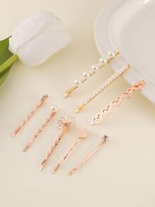 8入組時尚髮飾，女性假珍珠蝴蝶形髮夾套裝，適用於日常使用，適合送給朋友當禮物 - 玫瑰金 - 查看 3