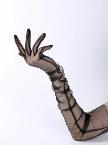 素色網紗手套 - 黑色 - 查看 1