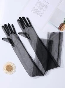 素色網紗手套 - 黑色 - 查看 3