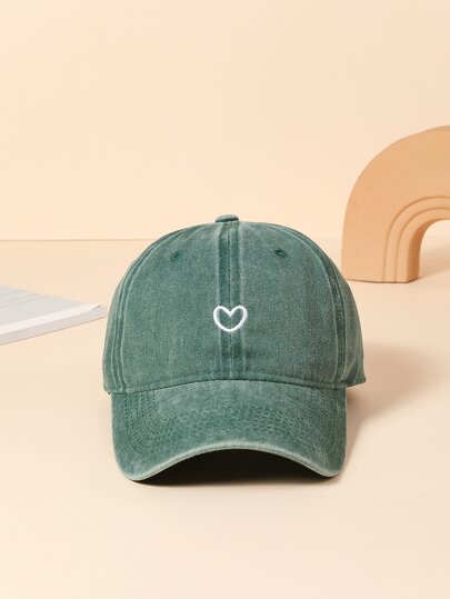 1pc Unisex Vintage Washed Baseball Cap With Heart Embroidery, Adjustable Casual Dad Hat Suitable For Daily, Outdoor, Sports, Vacation Wear