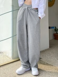 DAZY Cut Out Waist Slant Pockets Sweatpants,Women Joggers - Light Grey - View 3