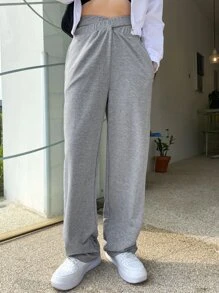 DAZY Cut Out Waist Slant Pockets Sweatpants,Women Joggers - Light Grey - View 5