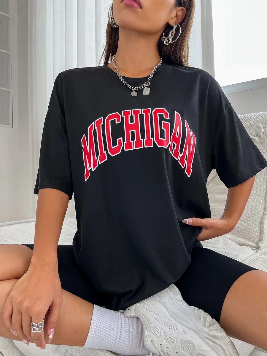 SHEIN Unity Drop Shoulder Letter Graphic Top - Black - View 1