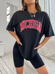 SHEIN Unity Drop Shoulder Letter Graphic Top - Black - View 4