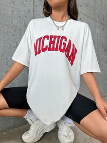 SHEIN Unity Camiseta unisex minimalista con texto curvo en inglés - Blanco - Ver 3