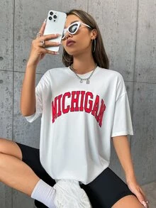 SHEIN Unity Camiseta unisex minimalista con texto curvo en inglés - Blanco - Ver 5