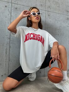 SHEIN Unity Camiseta unisex minimalista con texto curvo en inglés - Blanco - Ver 6