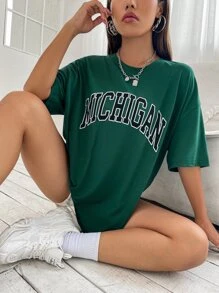 SHEIN Unity Camiseta unisex minimalista con texto curvo en inglés - Verde Oscuro - Ver 6