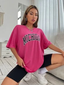 SHEIN Unity Drop Shoulder Letter Graphic Top - Hot Pink - View 4