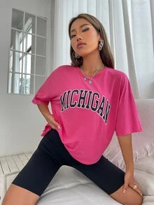 SHEIN Unity Drop Shoulder Letter Graphic Top - Hot Pink - View 5
