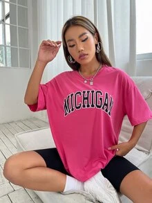 SHEIN Unity Drop Shoulder Letter Graphic Top - Hot Pink - View 6