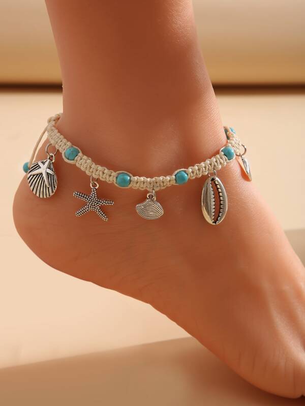 17KM Starfish & Shell Charm Anklet