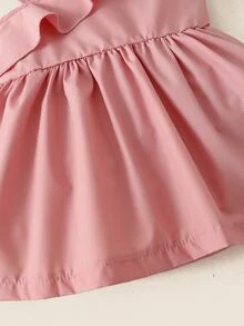 Bebé Vestido ribete con fruncido de cuello asimétrico con diadema - Rosa - Ver 4