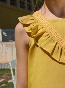 SHEIN Niñas fruncido Blusa & Pantalones de pierna ancha - Amarillo - Ver 4