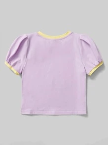 Shy Ghosties 小女童彩虹和標語圖案泡泡袖鑲邊T恤 - 紫丁香色 - 查看 2