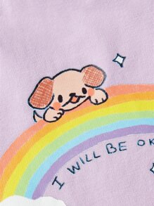Shy Ghosties 小女童彩虹和標語圖案泡泡袖鑲邊T恤 - 紫丁香色 - 查看 7
