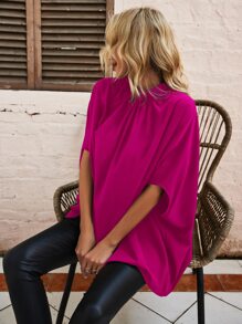 SHEIN Essnce Tie Back Batwing Sleeve Blouse - Hot Pink - View 1