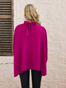 SHEIN Essnce Tie Back Batwing Sleeve Blouse - Hot Pink - View 2